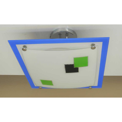 Semiplafón cuadrado azul con el cristal decorado con cuadrados en color verde