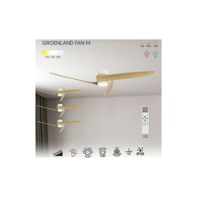 Ventilador Mod. GROENLAND M de MANTRA en Blanco/Madera | LuzAlcala.com