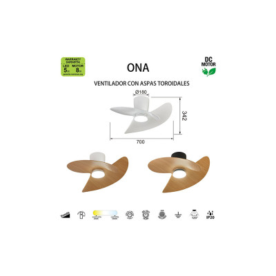 Ventilador Mod. ONA de MANTRA en blanco/madera | LuzAlcala.com
