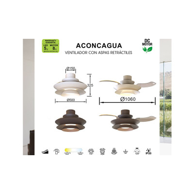 Ventilador Mod. ACONCAGUA de MANTRA en blanco | LuzAlcala.com