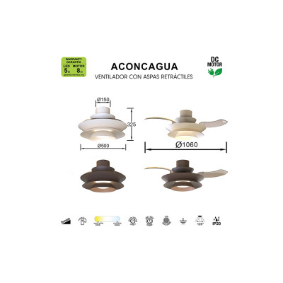 Ventilador Mod. ACONCAGUA de MANTRA en blanco | LuzAlcala.com